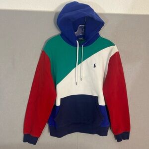 Polo Ralph Lauren Men’s Hoodie Sweatshirt Medium Color Block Blue Pony Logo